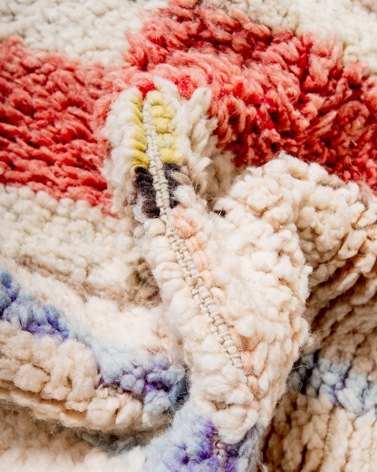 Modern, designer, handcrafted Berber runner rug from Morocco. Vintage carpet with beautiful colours and patterns and fluffy texture.